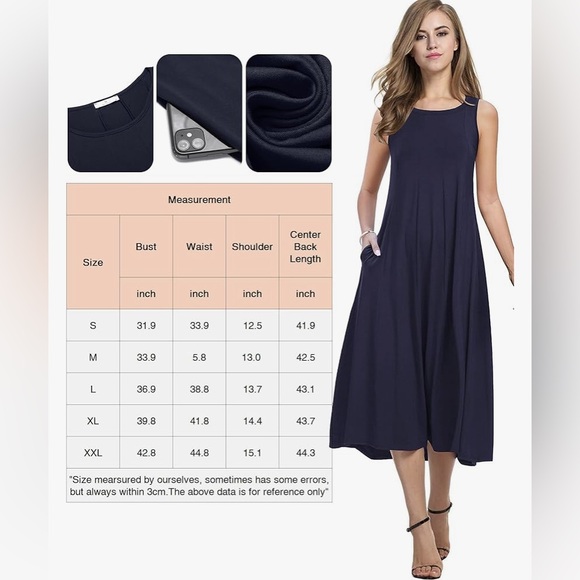 HOTOUCH Summer Casual Sleeveless Swing Tank Pleated Sundress with Pockets - Picture 7 of 9